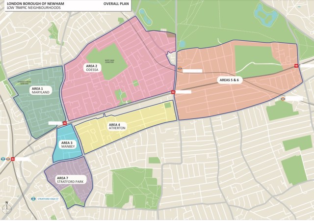Map showing LTNs, existing and proposed, across Newham